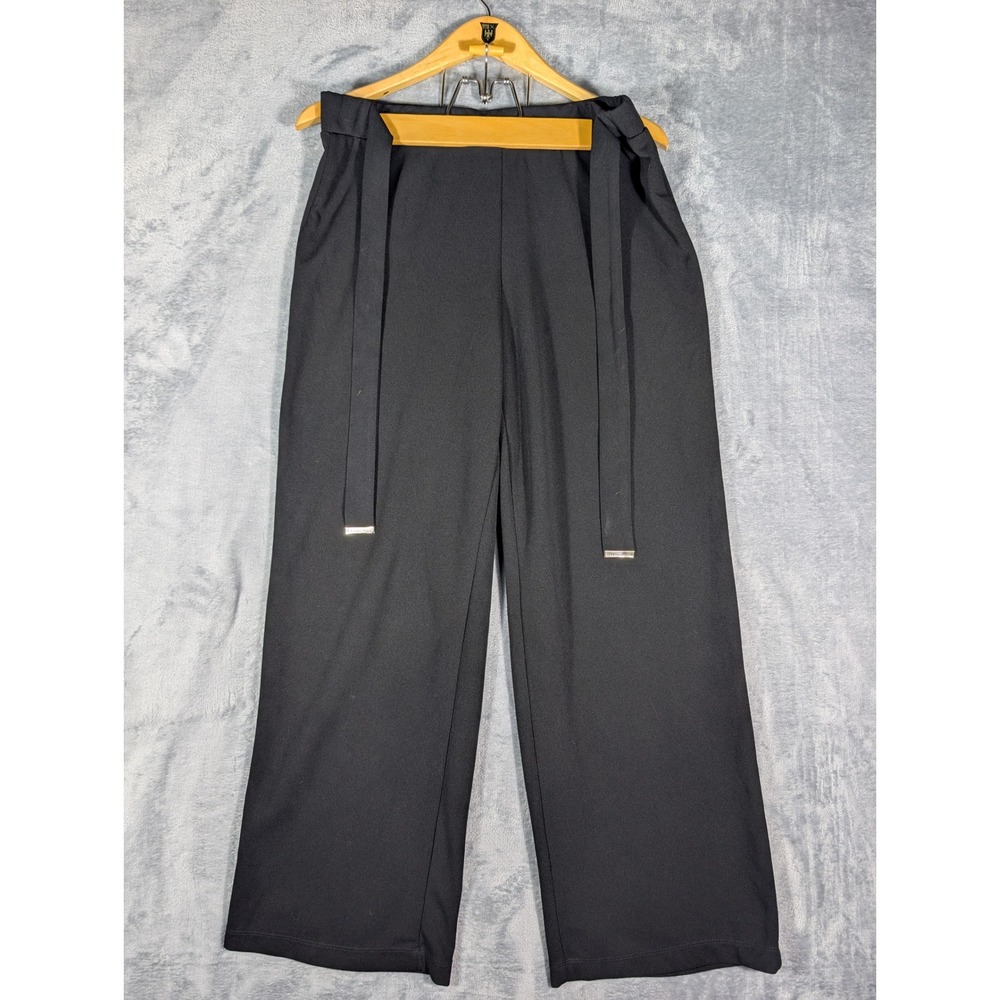 Adrienne Vittadini Womens Large Black Wide Leg Tie Waist Stretch Dress Pants